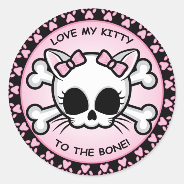 Sticker Rond Cute Kitty Crâne (Devant)