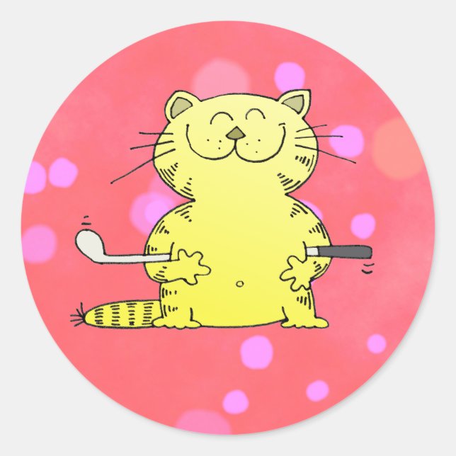 Sticker Rond Cute Kitty Golfer Rouge Arrière-sol (Devant)