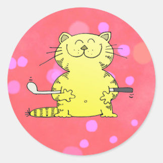 Sticker Rond Cute Kitty Golfer Rouge Arrière-sol