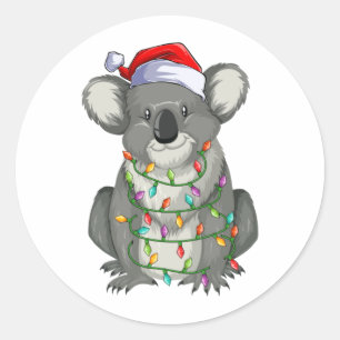 Sticker Rond Cute koala aux lumières de Noël