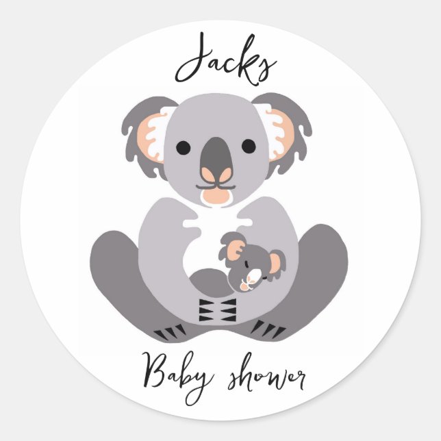 Sticker Rond Cute KOALA - Baby shower - Animal - Personnalisé (Devant)