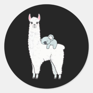 STICKER ROND CUTE KOALA ÉQUITATION & NAPPEMENT SUR LAMA ALPACA