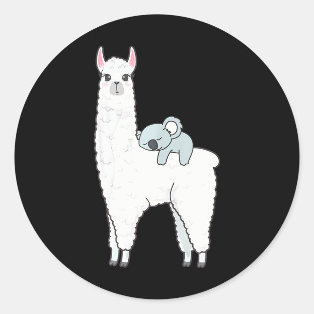 STICKER ROND CUTE KOALA ÉQUITATION & NAPPEMENT SUR LAMA ALPACA  (Devant)