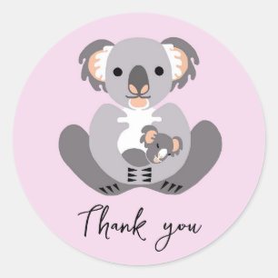 Sticker Rond Cute KOALA - Merci - Animal - Rose