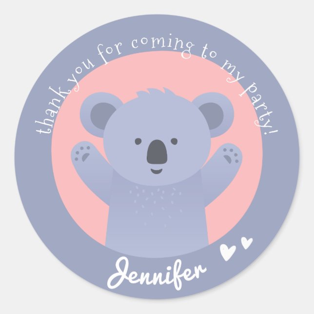 Sticker Rond Cute Koala - Merci Anniversaire de enfant personna (Devant)