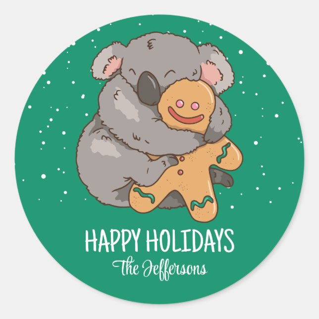 Sticker Rond Cute Koala Noël Animal Snowy Vacances d'hiver (Devant)