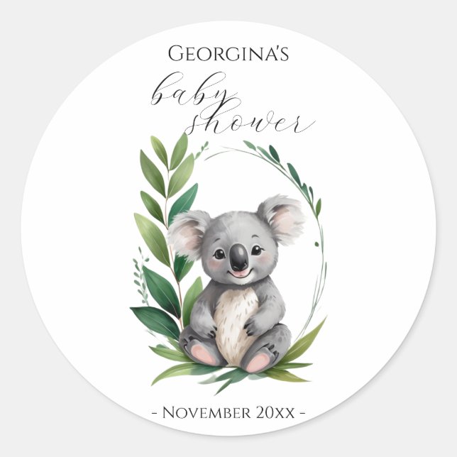 Sticker Rond Cute Koala Ours Aquarelle Baby shower vert (Devant)