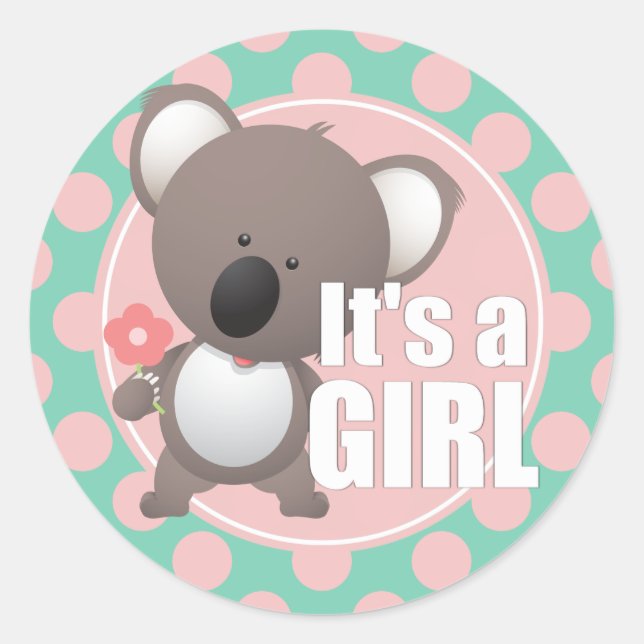 Sticker Rond Cute Koala ours bébé fille (Devant)