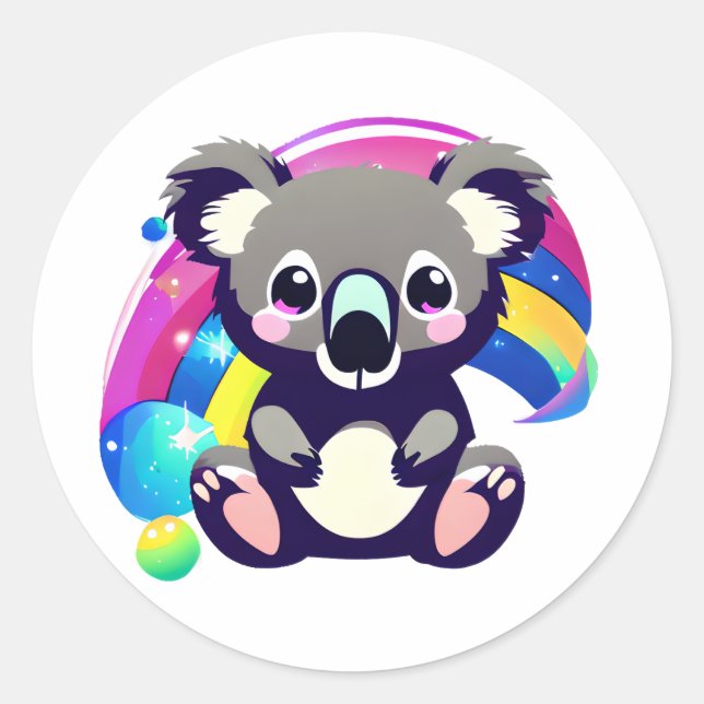 Sticker Rond Cute Koala Ours et arc-en-ciel (Devant)