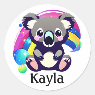 Sticker Rond Cute Koala Ours et arc-en-ciel personnalisés