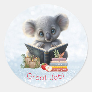 Sticker Rond Cute Koala Ours lecture livres Great Job Custom