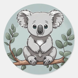 Sticker Rond Cute koala ours sur turquoise