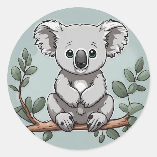 Sticker Rond Cute koala ours sur turquoise (Devant)