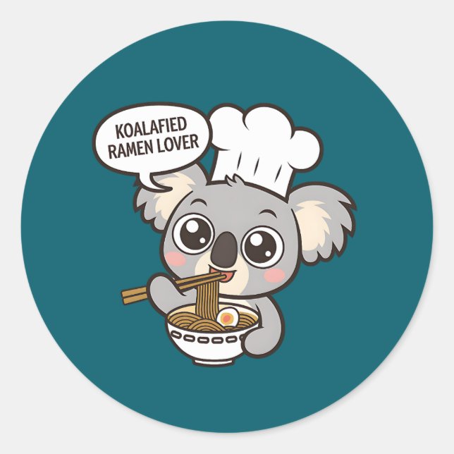 Sticker Rond Cute Koala profitant de Ramen (Devant)