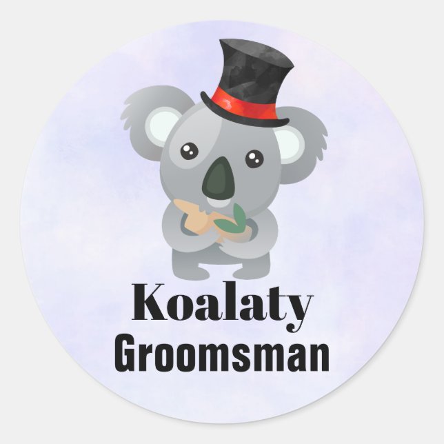 Sticker Rond Cute Koala Pun Koalaty Groomsman (Devant)