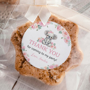 Sticker Rond Cute Koala Rose Floral Girl Anniversaire