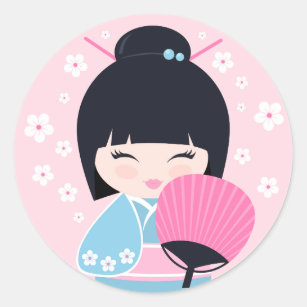 Sticker Rond Cute Kokeshi Doll