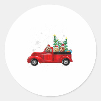 Sticker Rond Cute Labradoodles Riding Camion Rouge À C