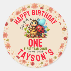 Sticker Rond Cute Ladybug 1er anniversaire Fête de thème de b