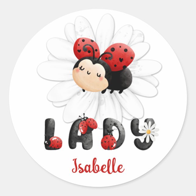 Sticker Rond Cute Ladybug fille personnalisée (Devant)