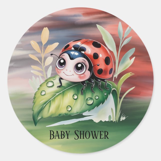 Sticker Rond Cute Ladybug Girl Baby Shower  (Devant)