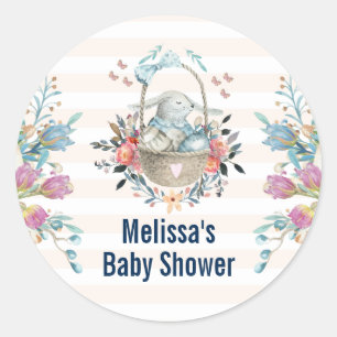 Sticker Rond Cute lapin dans le Baby shower de fleurs de panier