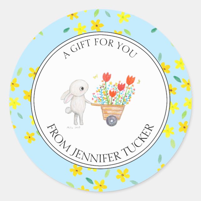 Sticker Rond Cute Lapin Lapin Floral Baby shower Personnalisé F (Devant)