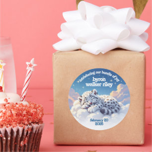 Sticker Rond Cute léopard des neiges dormir sur le Baby shower 