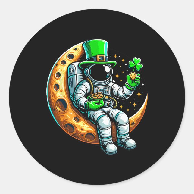 Sticker Rond Cute Leprechaun Astronaut Dans L'Espace Lune Saint (Devant)