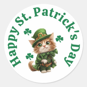 Sticker Rond Cute Leprechaun Chat Bonne St. Patrick's Day