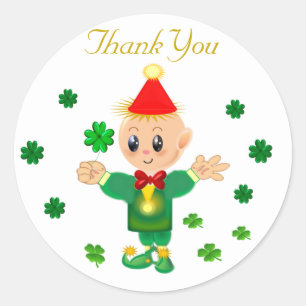 Sticker Rond Cute leprechaun & Merci shamrock chanceux