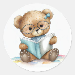 Sticker Rond Cute Librairie Librairie Livres Teddy Bear