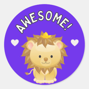 Sticker Rond Cute Lion Awesome Student Progress Award
