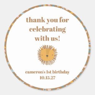 Sticker Rond Cute Lion Bébé Animal Personnalisé Anniversaire Me