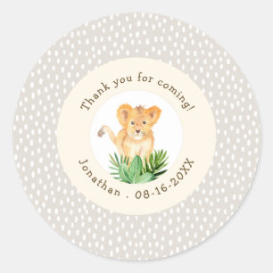 Sticker Rond Cute Lion Cub Merci faunique Birthday Favoriser