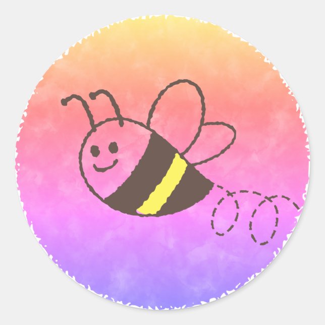 Sticker Rond Cute Little Bee Flying Watercolor Baby shower (Devant)