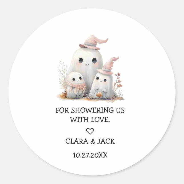 Sticker Rond cute little boo girl First Halloween Baby shower (Devant)
