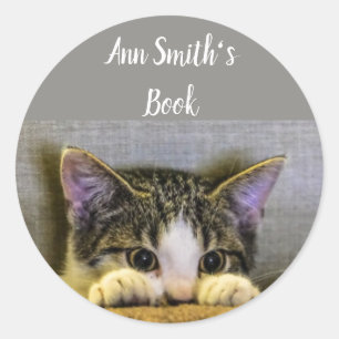 Sticker Rond Cute Little Cat Book Plate à Customiser