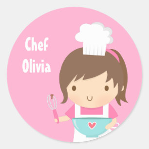 Sticker Rond Cute Little Chef Baker Girl