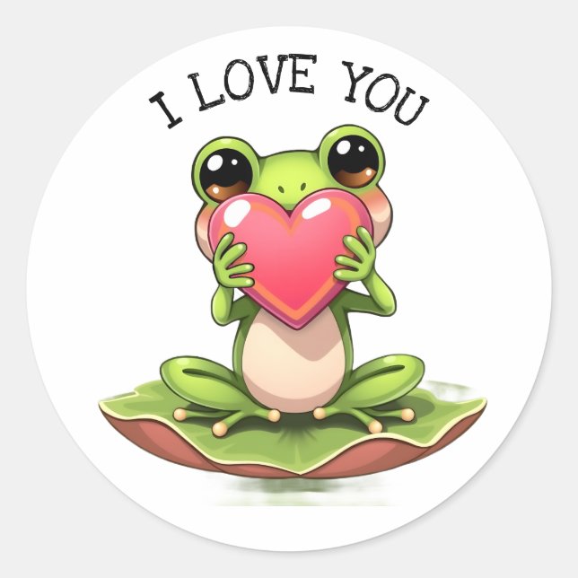 Sticker Rond Cute Little Frog Holding a Heart | I Love You (Devant)