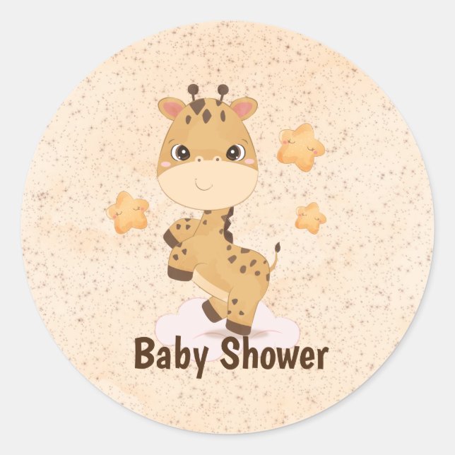Sticker Rond Cute Little Giraffe Baby shower étoiles (Devant)