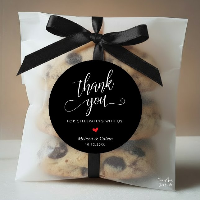 Sticker Rond Cute Little Heart Modern Wedding Thank You Gifts (Cute Red Little Heart Modern Classy Wedding Thank You Gifts Classic Round Sticker in Black White)