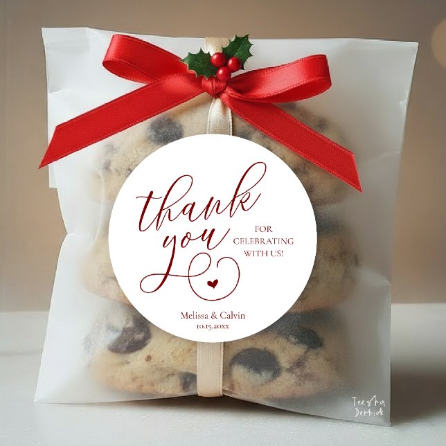 Sticker Rond Cute Little Heart Wedding Gifts Thank You  (Cute Little Heart Wedding Gifts Thank You Classic Round Sticker in Classy Burgundy Wine Deep Red)