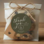 Sticker Rond Cute Little Heart Wedding Gifts Thank You<br><div class="desc">Modern Wedding Minimal Thank You Gifts Classic favor Round Sticker,  in creative classy script,  cute little heart,  with bride and groom name and wedding date,  olive green theme.</div>
