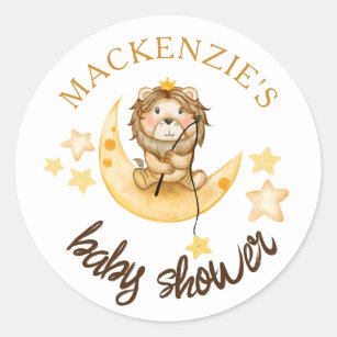 Sticker Rond Cute Little King Safari Lion Baby shower garçon