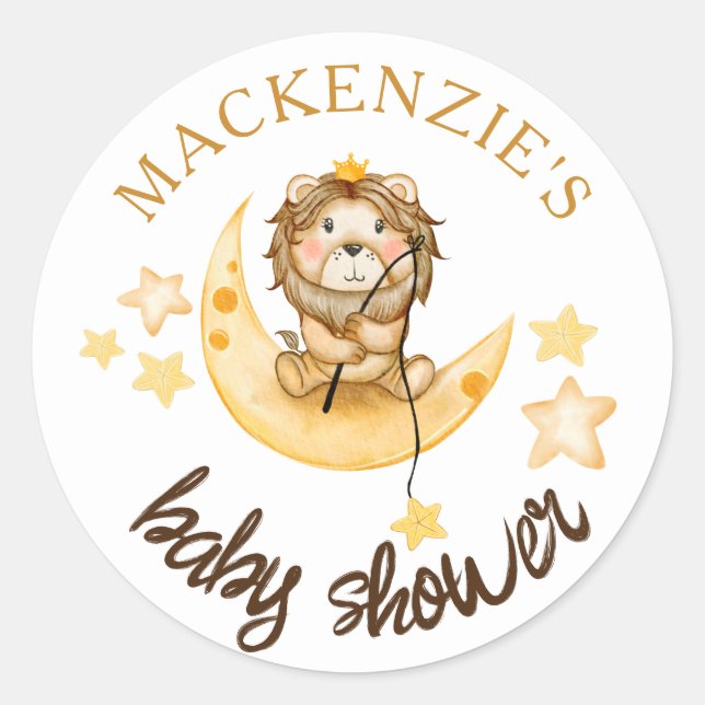 Sticker Rond Cute Little King Safari Lion Baby shower garçon (Devant)