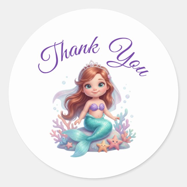 Sticker Rond Cute Little Mermaid Under the Sea Baby Shower Than (Devant)