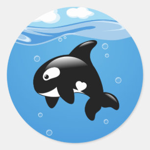 Sticker Rond Cute Little Orca sur Aqua