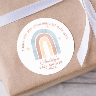 Sticker Rond Cute Little Rainbow Boho Baby shower Merci