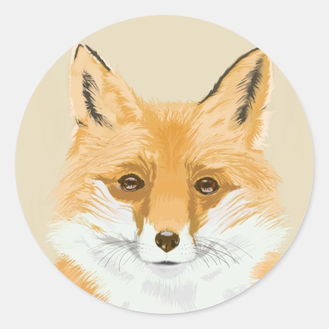 Sticker Rond Cute Little Red Fox - transparent sur beige. (Devant)